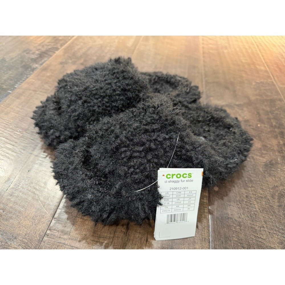 Crocs Classic Shaggy Fur Slide Sandals Women‎ US Shoes Size M5/W7 Black
